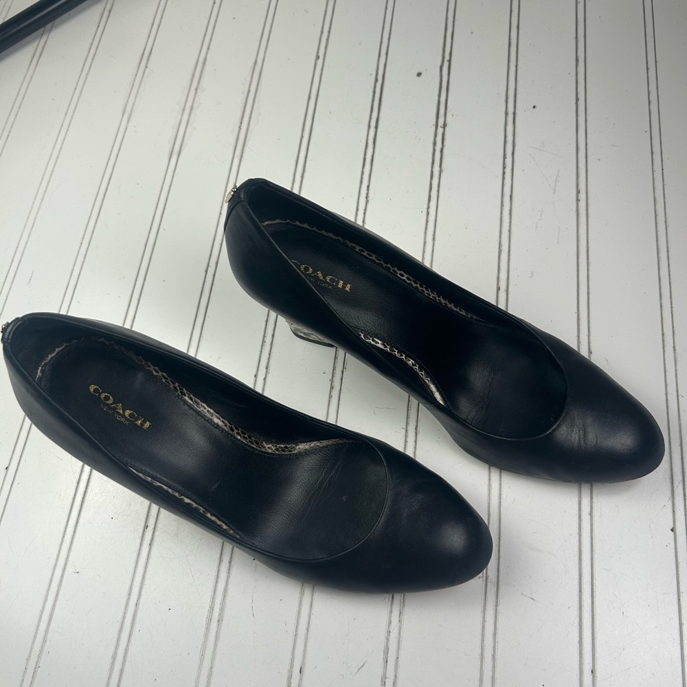 Coach Black Leather Wedge Heels Snakeskin Heel Women’s Size 10 - Picture 10 of 11